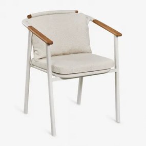 Set Van 2 Tuinstoelen Met Armleuningen Van Aluminium En Bekleed Met Bouclé Stof Yervin Parelwit - Sklum