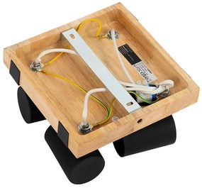 Plafondlamp zwart met hout 4-lichts verstelbaar rechthoekig - Jeana