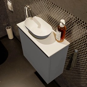 Mondiaz Fowy toiletmeubel 50cm dark grey met antraciete waskom links en kraangat