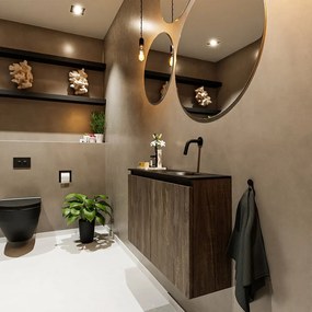 Mondiaz Ture 80cm toiletmeubel dark brown met wastafel urban rechts geen kraangat