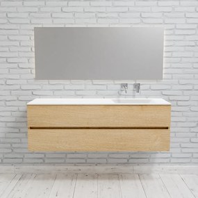 Zaro Valencia Solid Surface badmeubel 150cm licht eiken zonder kraangat spoelbak rechts met 2 lades