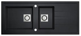 Nemo Go Molto inbouwspoeltafel composiet met 2 bakken met afdruip 1170 x 500 mm met vierkante manuele plug omkeerbaar zwart 3512343101322