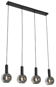 Eettafel / Eetkamer Art Deco hanglamp zwart met smoke glas 4-lichts - Josje Art Deco E27 Binnenverlichting Lamp