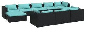 vidaXL 10-delige Loungeset met kussens poly rattan zwart