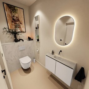 Mondiaz Ture DLux toiletmeubel 80cm linen met wastafel opalo midden zonder kraangat