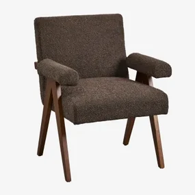 Lucca Fauteuil In Hout En Boucléstof Bouclé Chocolade Bruin - Sklum