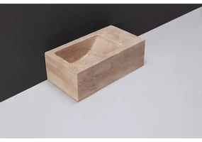 Forzalaqua Venetia Xs fonteinbak 29x16x10cm wasbak Links 1 kraangat rechts Natuursteen Travertin gezoet 100372
