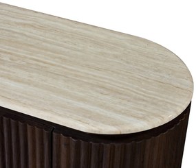 Walnoot Tv-meubel Met Travertin Blad - 200x40x55cm.