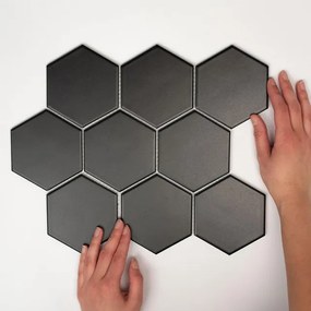 The Mosaic Factory Barcelona mozaïektegel - 25.6x29.6cm - wand en vloertegel - Zeshoek/Hexagon - Porselein Black Mat AMH95317