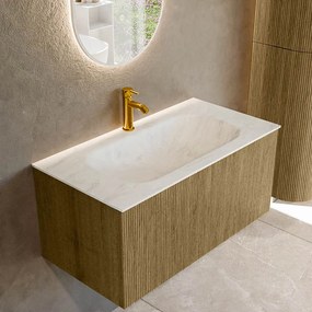 Mondiaz Kurve-dlux 90cm badmeubel dusk met 1 lade en wastafel big small midden 1 kraangat opalo