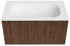 Mondiaz Kurve 80cm badmeubel walnut met 1 lade en wastafel big small midden zonder kraangat