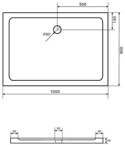 SaniGoods Flet douchebak rechthoekig 100x90x4cm