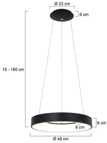 Design hanglamp zwart incl. LED dimbaar - Ringlede Design rond Binnenverlichting Lamp