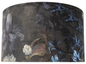 Stoffen Velours lampenkap bloemen dessin 35/35/20 gouden binnenkant cilinder / rond