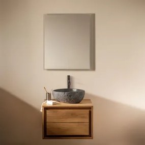 Jabari Zwevend Badkamermeubelset Van Teakhout Teakhout & Onregelmatige In Zwart Cement ↔︎40 Cm Fedro & Rechthoekige Led En - Sklum