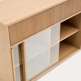 Kave Home Helvine Dressoir Eiken Met Glazen Schuifdeuren - 200x40x80cm.