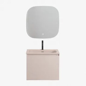 Macrae Zwevend Houten Badkamermeubelset Met Geïntegreerde Wastafel Beige – Linnen & Vierkant Led En Anticondens 75x75 Cm Riben - Sklum