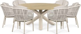 Tuinset Ronde Tuintafel 6 personen 160 cm Rope Zand/Beige  Lifestyle Garden Furniture Monaco/Rockville