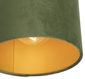 Stoffen Plafondlamp met velours kap groen met goud 20 cm - Combi zwart Landelijk / Rustiek E27 rond Binnenverlichting Lamp