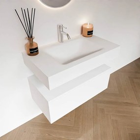 Zaro Alan badmeubel 80cm talc 1 lade met vrijhangende wastafel cloud midden 1 kraangat talc