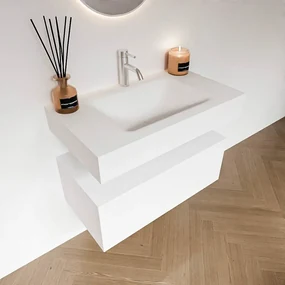 Zaro Alan badmeubel 80cm talc 1 lade met vrijhangende wastafel cloud midden 1 kraangat talc