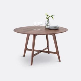 Ronde eettafel, notenhout en fineer, 4 tot 6 couverts, LARSEN
