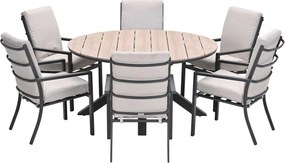 Garden Impressions Senja tuinset 7-delig desert sand - Tulli tuintafel Ø148x75 cm light teak vironwood