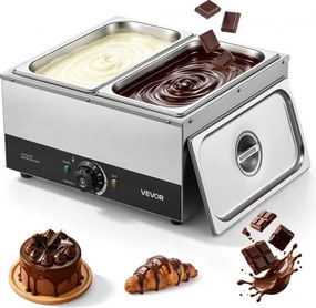 VEVOR Chocoladesmeltmachine met 2 verwijderbare roestvrijstalen containers, 1,2 kW, voor bakkerijen, patisserieën en restaurants, met temperatuurregeling 30–85 ℃, droogloopbeveiliging, chocoladetempermachine
