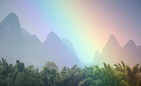 Foto View of rainbow by mountains., Grant Faint, (40 x 24.6 cm)