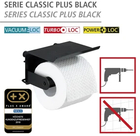 Wenko Classic Plus toiletrolhouder met planchet zwart