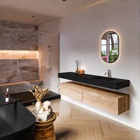 Zaro Alan badmeubel 180cm washed oak 2 lades met vrijhangende wastafel cloud rechts 1 kraangat urban