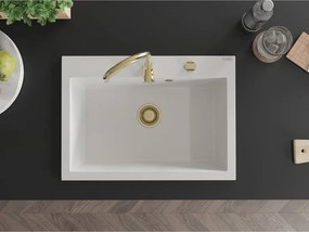 Mexen Elix granieten spoelbak 1-komerig 700 x 500 mm, wit, gouden sifon - 6526701005-20-G