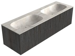 Mondiaz Kurve-dlux 150cm badmeubel shadow met 2 lades en wastafel stor small dubbel zonder kraangat ostra