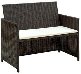 vidaXL Tuinbank 2-zits met kussens poly rattan bruin