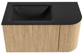 Mondiaz Kurve 85cm badmeubel ronding rechts oak met 1 lade en deur en wastafel cloud kraangat links urban