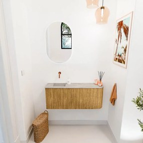 Mondiaz Joya DLux 100cm toiletmeubel ronding rechts oak met wastafel faye links zonder kraangat glace