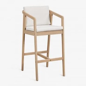 Hoge Kruk Van Acaciahout Kaela ↑75 Cm & Lichte Acaciekleur & Stof Gardenia Wit - Sklum