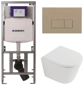 QeramiQ Dely Toiletset - 36.3x51.7cm - diepspoel - rimless - Geberit UP320 inbouwreservoir - softclose toilet zitting 35 mm - bedieningsplaat taupe - rechthoekige knoppen - mat wit SW1026254/SW1000767/0701131/SW1102379