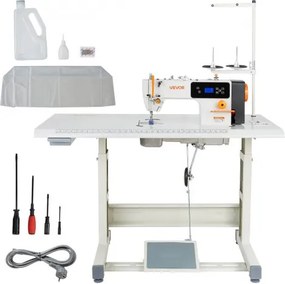 VEVOR Industriële Naaimachine, 550W Naaimachineset met Servomotor &amp; Tafelstandaard, Automatische Draadsnijder, 5000 Steken/Minuut, LCD-display, LED-verlichting, voor Katoen &amp; Denim