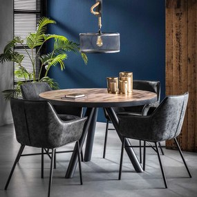 Ronde Eettafel 120cm Donkergrijs Met Hout - 120 X 120cm.