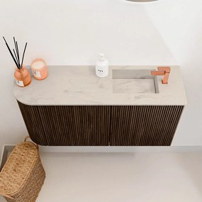 Mondiaz Joya DLux 80cm toiletmeubel ronding links walnut met wastafel faye rechts 1 kraangat opalo