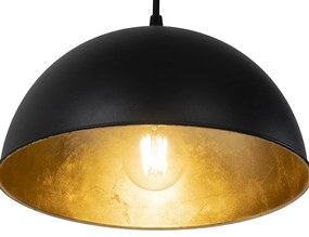 Eettafel / Eetkamer Smart hanglamp zwart met goud 3-lichts incl. Wifi A60 - Magnax Industriele / Industrie / Industrial E27 Binnenverlichting Lamp