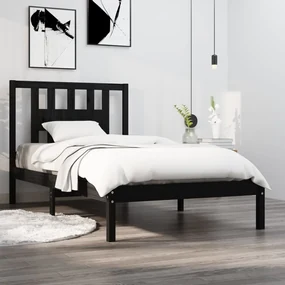 vidaXL Bedframe massief grenenhout zwart 100x200 cm