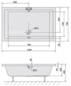 Polysan Deep rechthoekige douchebak 120x75x26cm wit