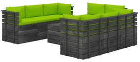 vidaXL 9-delige Loungeset met kussens pallet massief grenenhout
