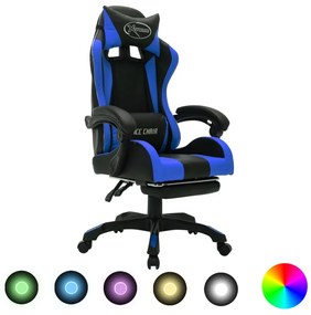 vidaXL Racestoel met RGB LED-verlichting kunstleer blauw en zwart