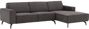 Goossens Hoekbank Hercules donkergrijs, microvezel, 3-zits, modern design met chaise longue rechts