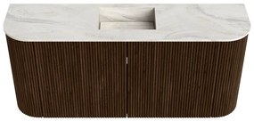 Mondiaz Joya DLux 95cm toiletmeubel ronding links/rechts walnut met wastafel faye midden 1 kraangat ostra