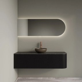 Gliss Design Alluro badmeubel ribbelfront met ronding rechts 140cm black en zwart leisteen toppaneel