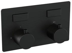 Brauer Black Carving thermostatische inbouw badkraan met badvulcombinatie en 3 standen handdouche set 4 zwart mat